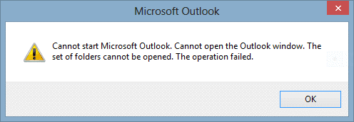 1 Cannot Start Microsoft Outlook Error Alert Box