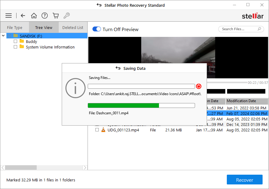 Stellar Photo Recovery - save recovered videos