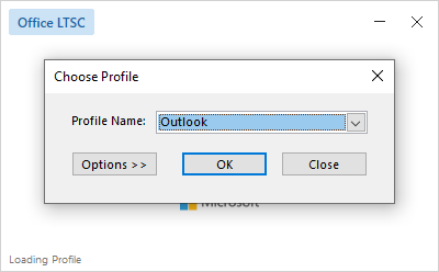 Choose Profile Option Window in Outlook