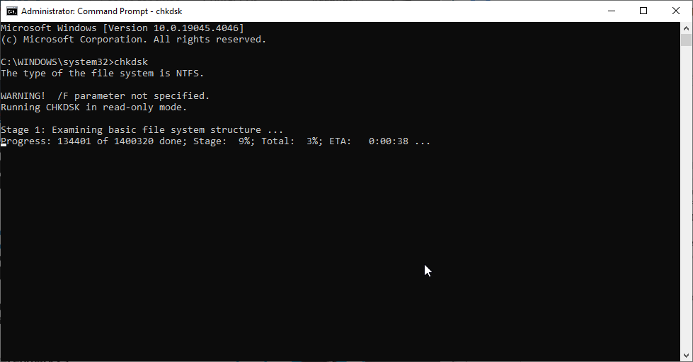 Open the Command Prompt as administrator and then run the below command to scan the hard drive for bad sectors.