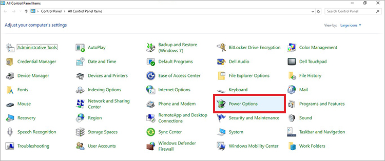 open power options in the control panel