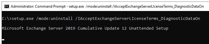 you can execute the below command to uninstall the Exchange Server
