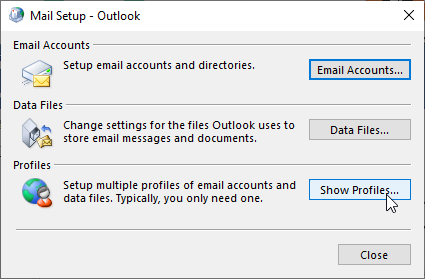 Show Profile Option in Outlook 1