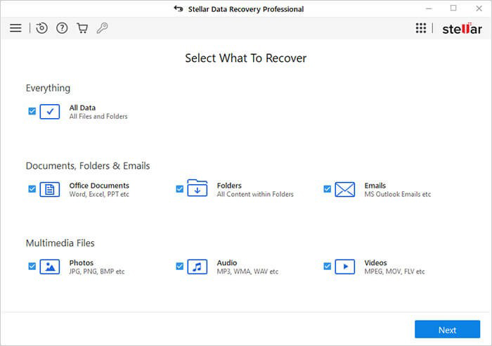 run stellar data recovery professional to recover data from a drive with bad clusters