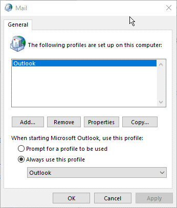 Always use this outlook profile