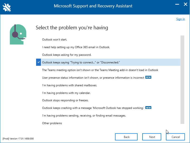 Outlook keeps saying disconnected