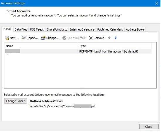 Click More Settings in the Change Account window
