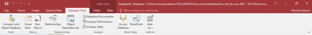 Database Tools tab in MS Access