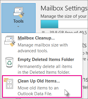 Path for Clean Up tool in Outlook 2016