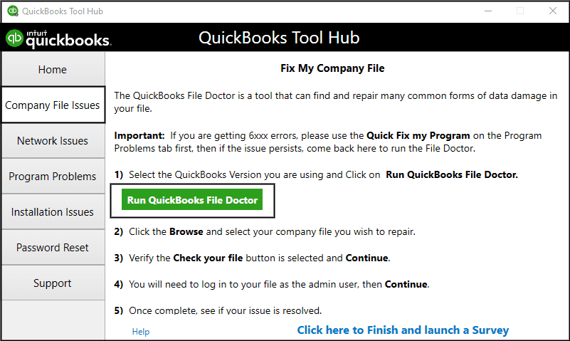 QuickBooks File Doctor tool Screenshot 