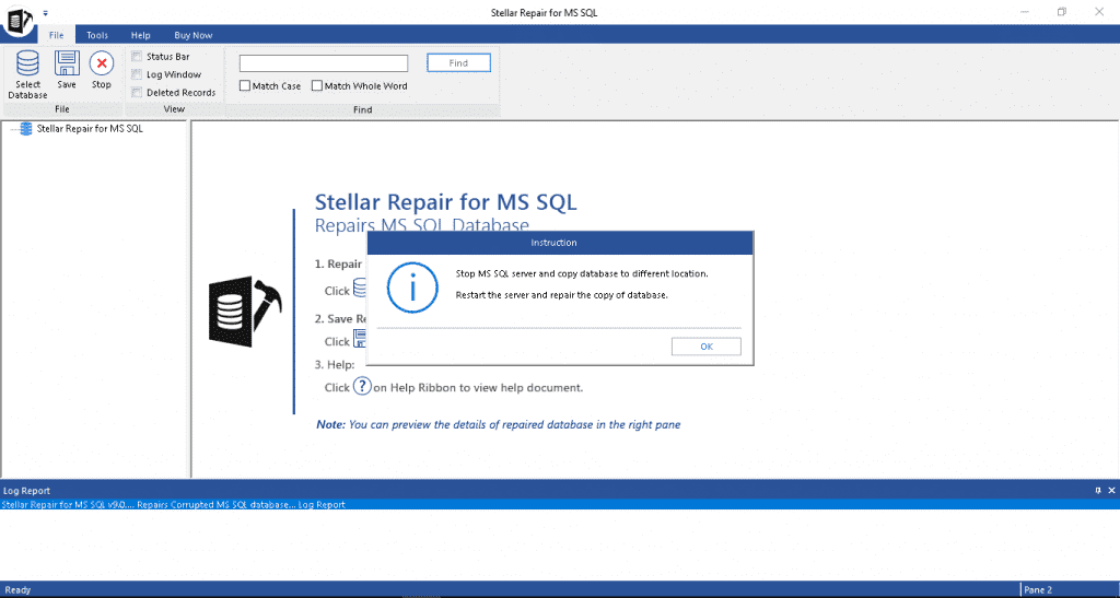 Stellar Repair for MS SQL Main Interface