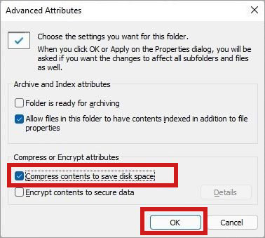 compress content to save disk space