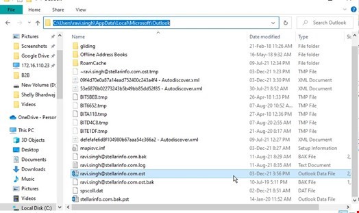 OST file in a new file explorer window.