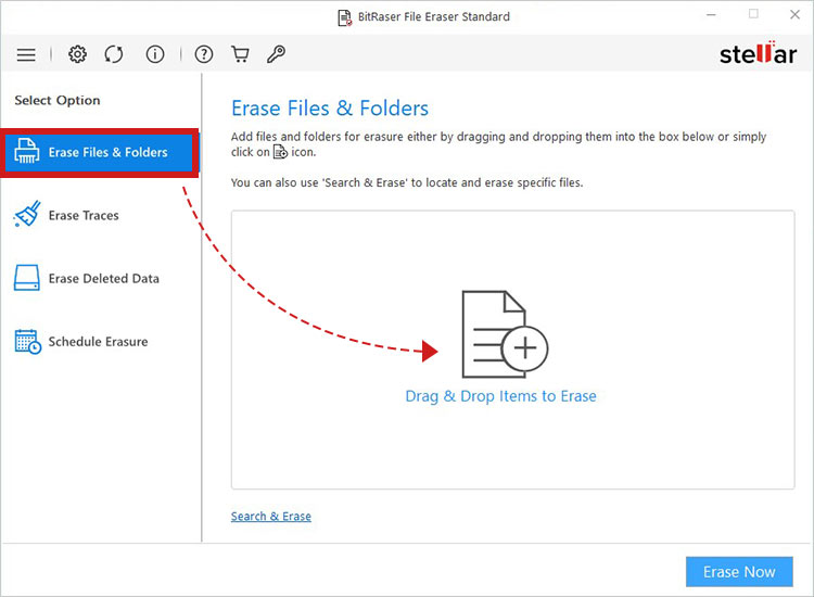 selec erase files and folders to drag and drop items to erase
