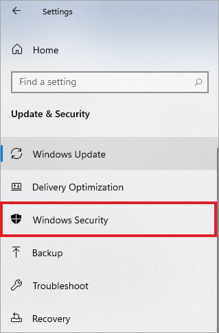 select Windows Security in Settings