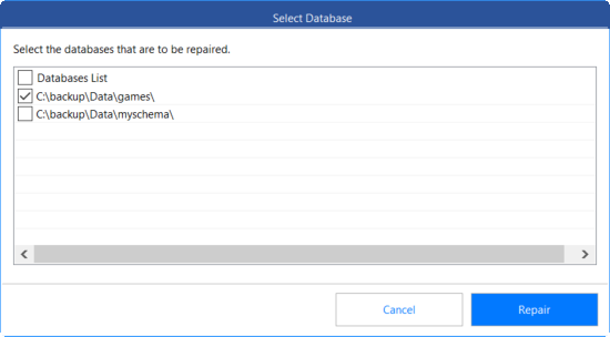 select the database you want to repair