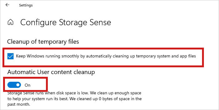turn on cleanup temporary files and automatic user content cleanup