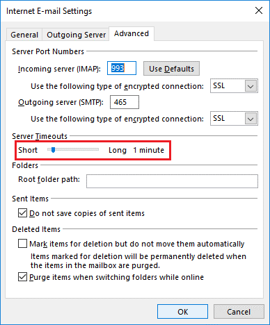 Internet E-mail settings window