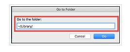 Click ‘Go to Folder.’ and enter ~/library/ in the ‘Go to the folder:’ box, then click Go.