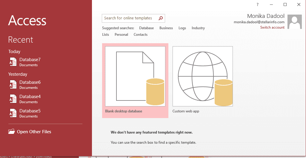 Click on Blank Database in MS Access