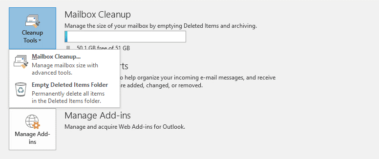 Click on the Mailbox Cleanup option