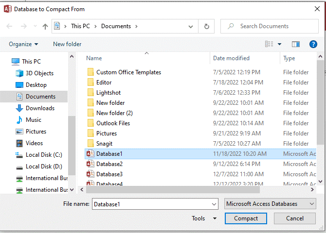 Compact and Repair selected MS Access file