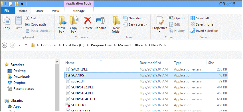 Find and launch SCANPST.EXE utility