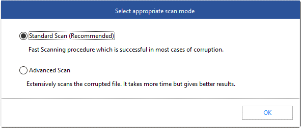 Scan Corrupt MDF File by Standard Scan Mode