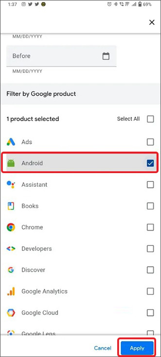 check box against Android