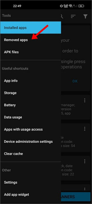 Tap removed apps