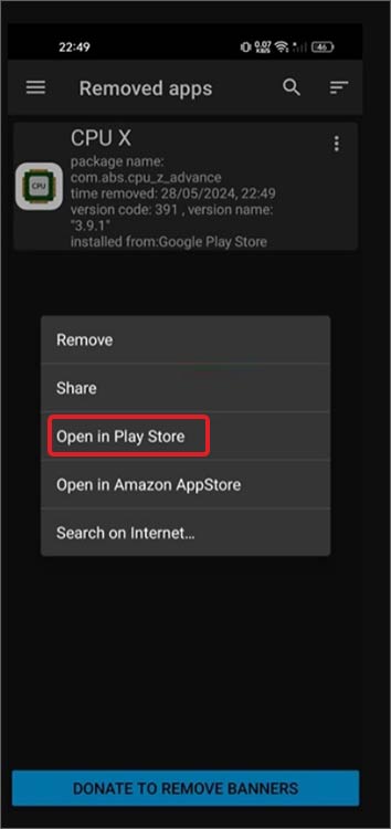 Tap open in play store