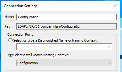 Select a well known Naming Context option