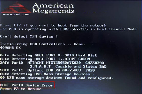 AHCI Port0 Device error on a windows PC