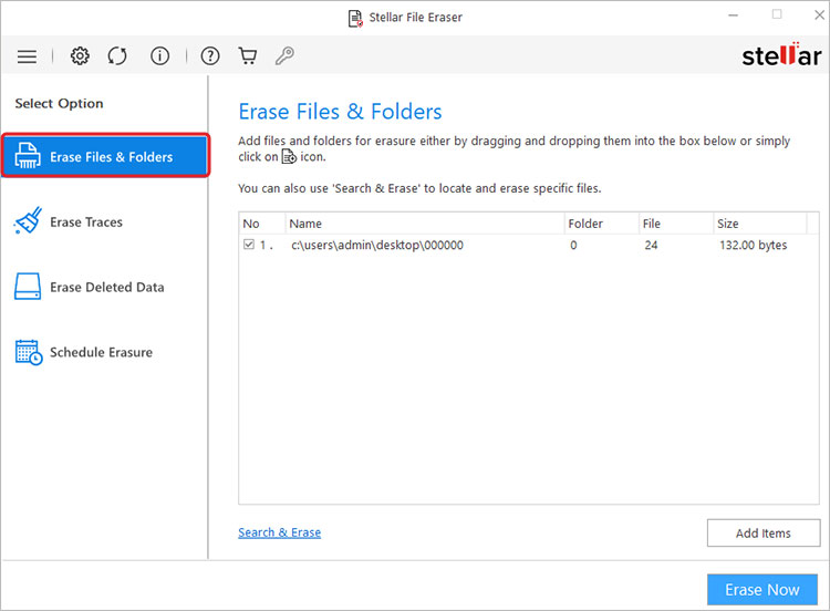 use stellar file eraser to erase junk files from a windows PC