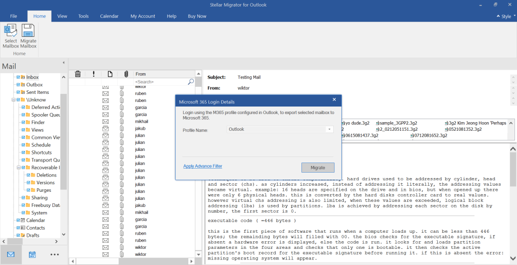 click on Migrate It will connect to the Office 365 using Microsoft Modern Authentication and once authenticated the tool will start moving your selected mail items to Office 365