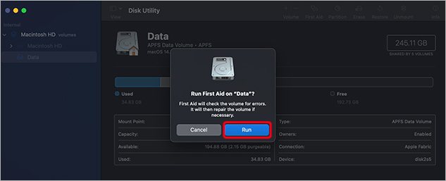 run first aid via disk utility to fix time machine backup drive