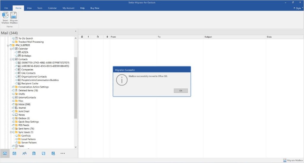 you will receive a message Mailbox successfully moved to Office 365 Click OK to end the process