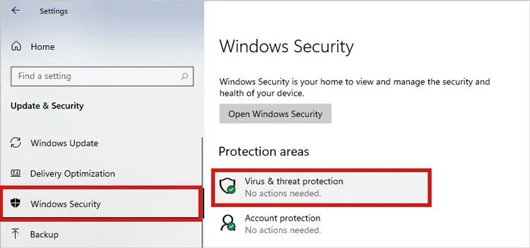 15 select virus and threat protection in Windows security settings