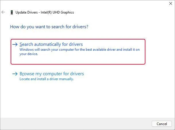 9 Search automatically for drivers option