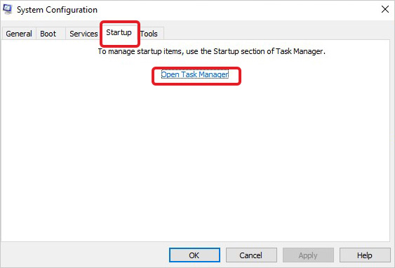 Go to startup tab and click Open Task Manager