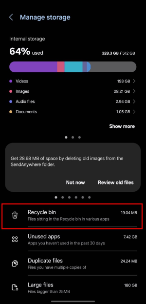 Samsung manage storage