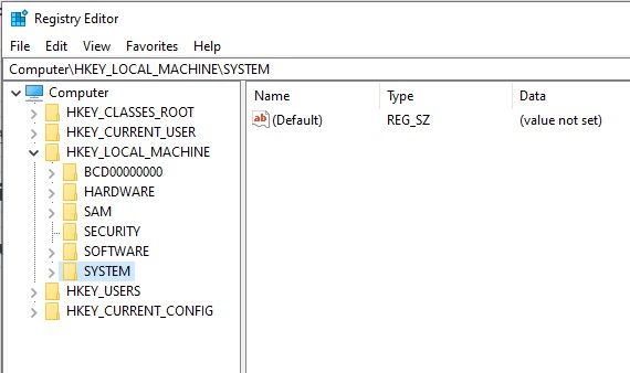 expand system in HKEY LOCAL MACHINE category