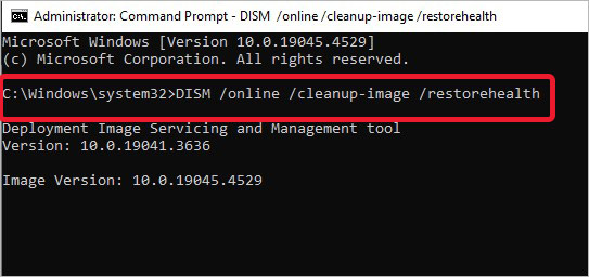 run DISM online cleanup image restorehealth command