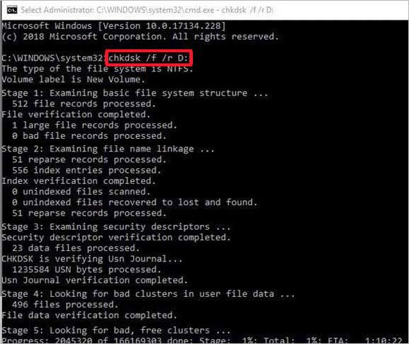 run chkdsk command