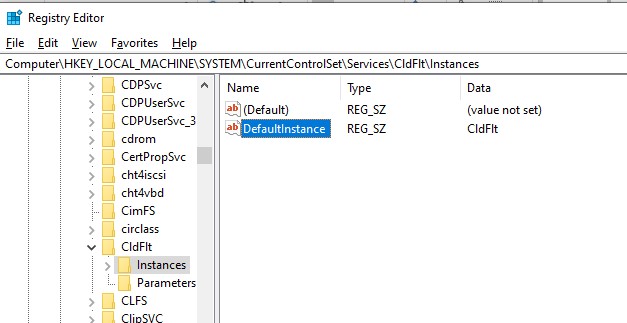 select DefaultInstance folder in Instance category