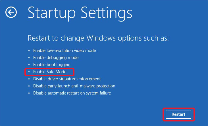 select Enable Safe Mode and click Restart