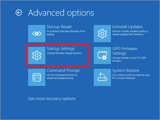 select Startup Settings in Advanced options
