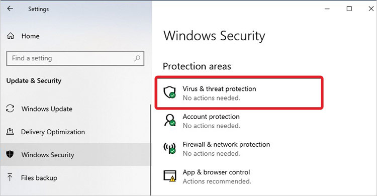 select Virus & threat protection