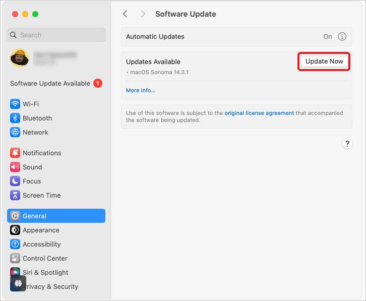 select update now to install software update (1)