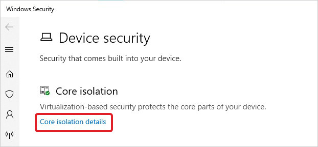 select Core Isolation details